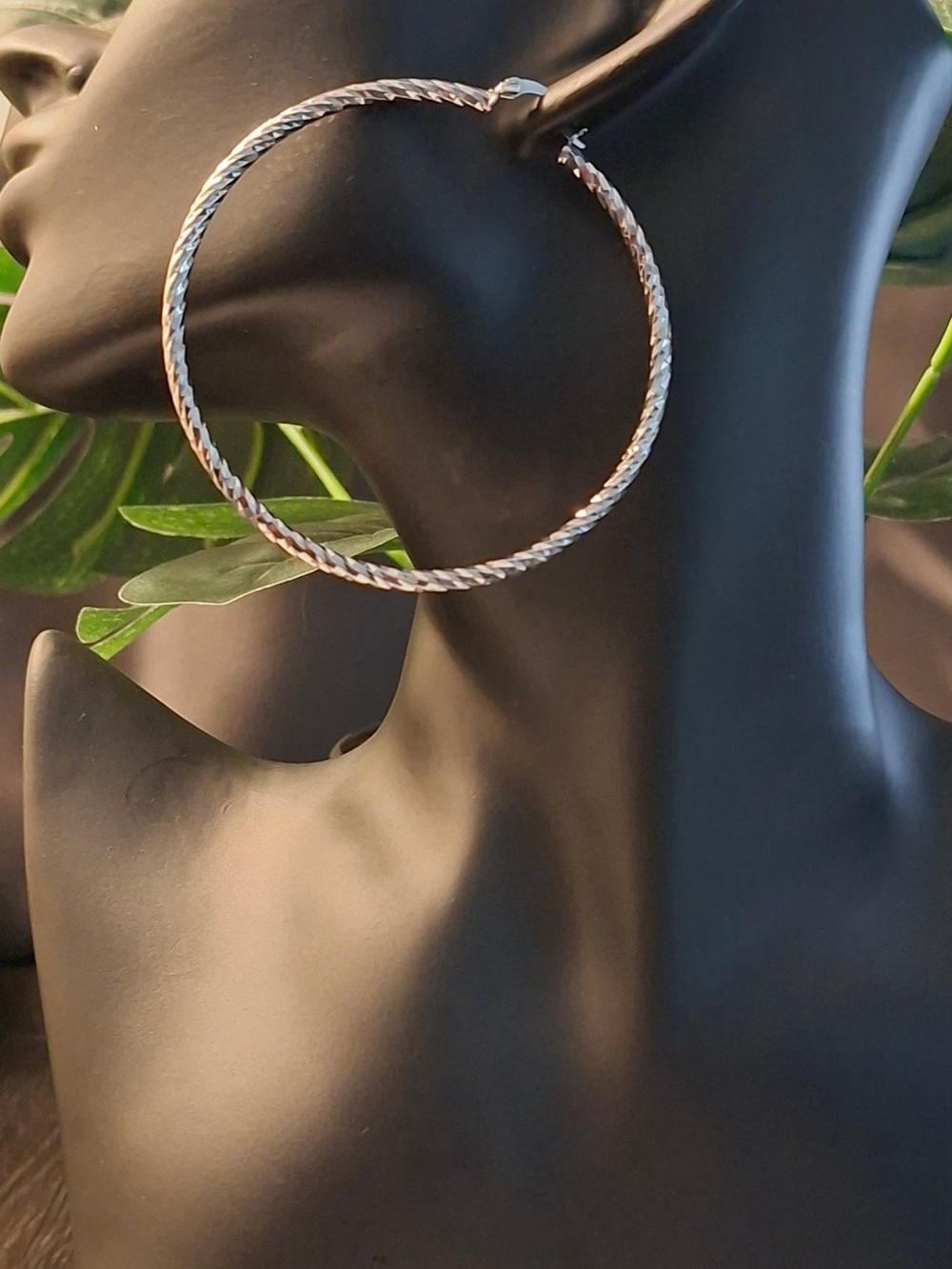 70mm Silver-Tone Faceted Statement Hoop Earrings